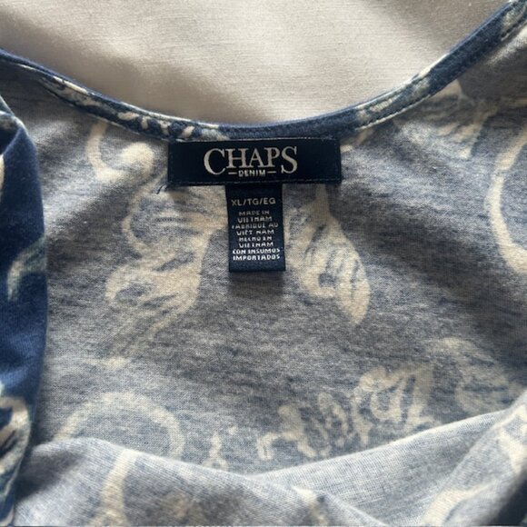 Chaps Ladies Dress XL Blue White Paisley Floral Short Sleeves Read - Picture 5 of 9